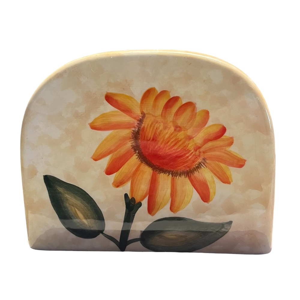 Vintage WCL Ceramic‎ Pottery Floral Napkin Holder Yellow Sunflower Posey